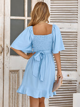 Women's summer V-neck solid color waist cinching dress